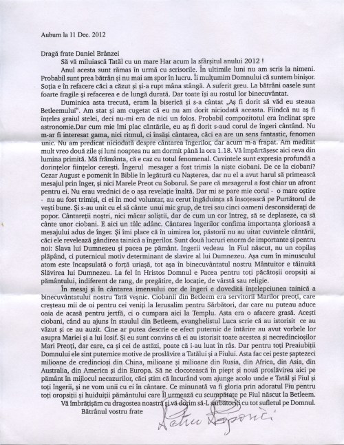 Scrisoare de la fratele Petru Popovici
