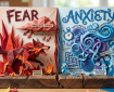 Paper sculpture depicting fear with immediate threat and fight or flight and anxiety with worry and uncertainty